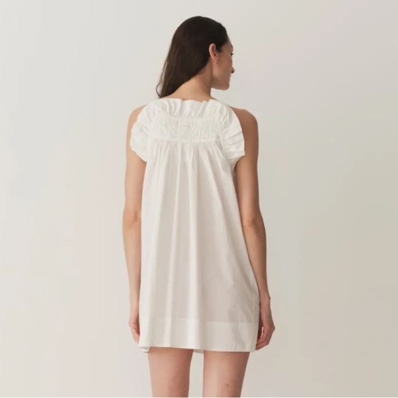 NWT Doen Lynette Cotton Poplin Ruffle Trim Baby Doll Mini Dress Salt - Picture 4 of 10